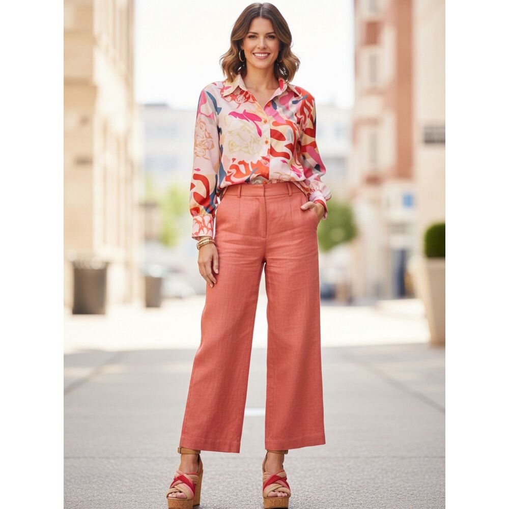 Love + Harmony Floral Abstract Button Front Top - Size S - Orange Accents